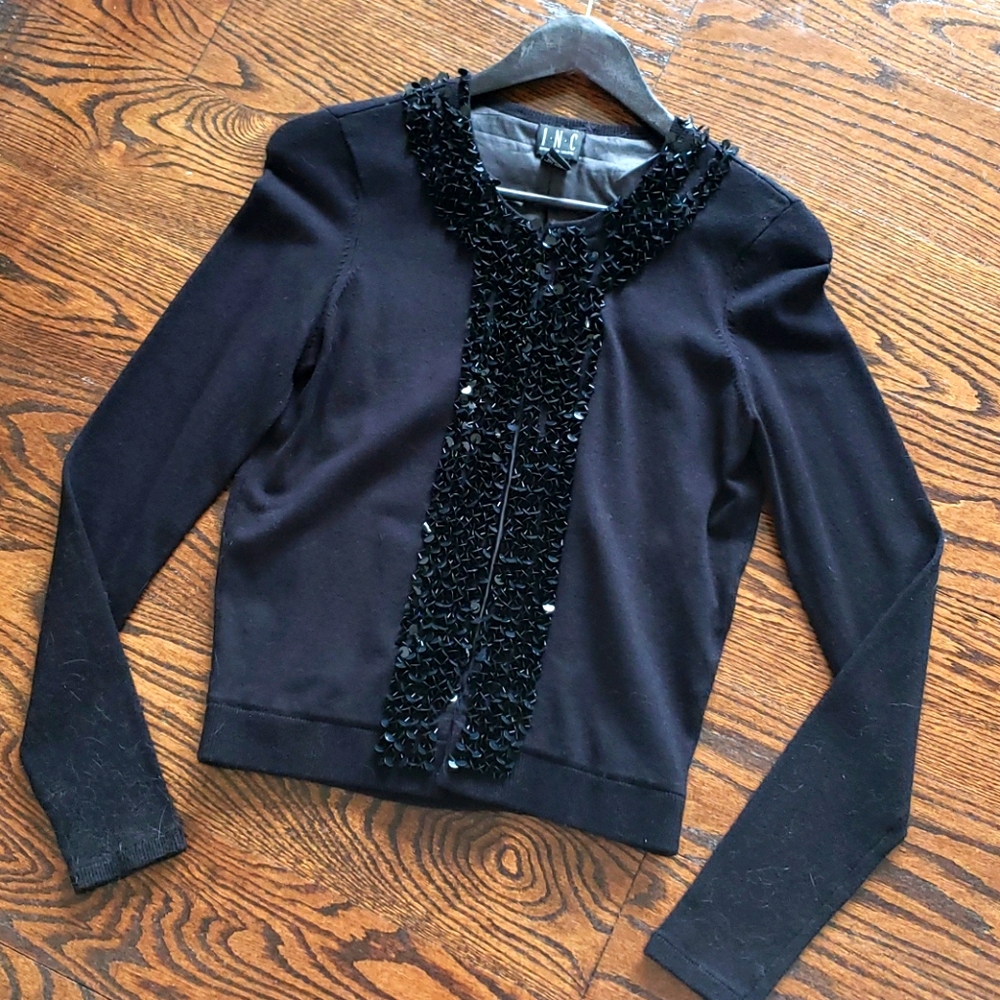 INC Sequin Neckline Black Cardigan